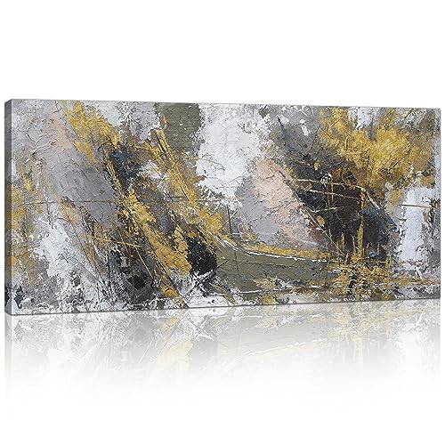 FajerminArt Mit Rahmen Großes Leinwandbilder Bilder Abstrakt Gelb Grau bild auf leinwand Wandkunst Modern Wandbilder XXL Kunstdruck Deko für Wohnzimmer Schlafzimmer fertig zum Aufhängen 120x50cm von FajerminArt