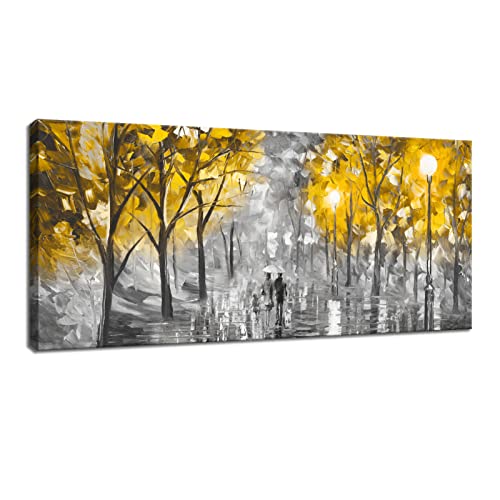 FajerminArt Modernes Großes Leinwand Bilder Mit Rahmen Abstrakte herbstlicher gelber Baum Leinwandbilder Wandkunst Leinwanddruck Wohnzimmer Schlafzimmer wanddeko fertig zum Aufhängen 50x120cm von FajerminArt