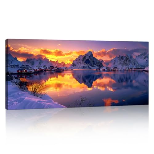 Groß Leinwandbilder Wandbilder Mit Rahmen, Sonnenuntergang Verschneiten Bergen Wand Bilder Natur Landschaft Wandbild Kunstdruck Deko Gemälde für Wohnzimmer Schlafzimmer fertig zum Aufhängen 120x50cm Groß Leinwandbilder Wandbilder Mit Rahmen, Sonnenuntergang Verschneiten Bergen Wand Bilder Natur Landschaft Wandbild Kunstdruck Deko Gemälde für Wohnzimmer Schlafzimmer fertig zum Aufhängen 120x50cm von FajerminArt
