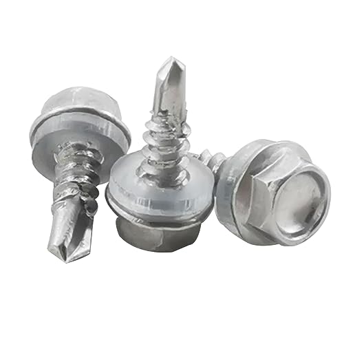Fajoeda 4.8 X 16MM Sechskant Selbstbohrende Schrauben,80 Stück 410 Edelstahl Selbstschneidende Schrauben mit Kunststoff Unterlegscheiben Hochfeste Schnelle Blechschrauben(16mm bis 38mm verfügbar) von Fajoeda