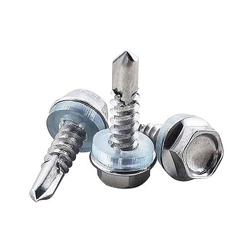 Fajoeda 4.8 X 19MM Sechskant Selbstbohrende Schrauben,60 Stück 410 Edelstahl Selbstschneidende Schrauben mit Kunststoff Unterlegscheiben Hochfeste Schnelle Blechschrauben(16mm bis 38mm verfügbar) von Fajoeda