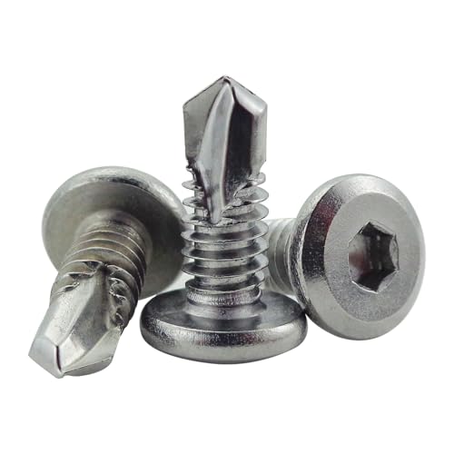 Fajoeda 40 Stück selbstschneidende schrauben flachkopf,6.3 X 16mm 410 Edelstahl Innensechskantschrauben Bohrschrauben(16mm bis 45mm verfügbar,Silber) von Fajoeda