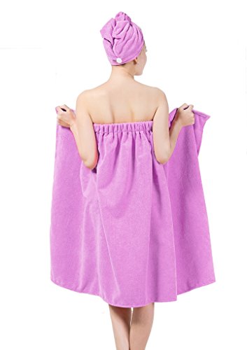 Damen Saunakilt Sauna Kilt Handtuch, Spa Bademantel Set Badetuch mit Haartrockentuch, Verstellbare Weite Saunasarong Saunatuch Mikrofaser Sarong Kilt Violett von FakeFace