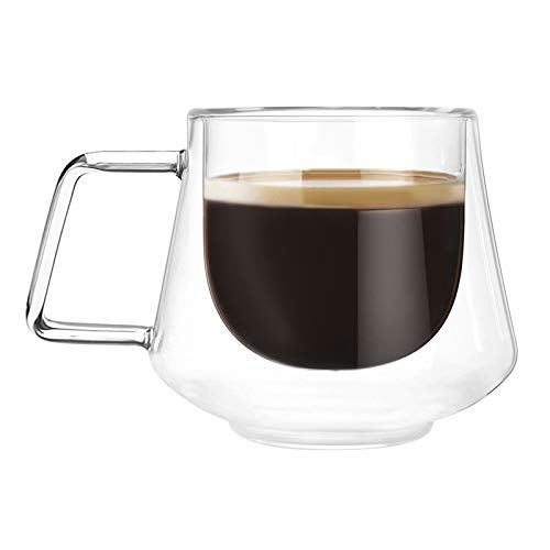 Doppelwandige Kaffeetasse Cappuccino Tassen Espressotassen Latte Macchiato Espresso Gläser Klare Trinkgläser Kaffeeglas Teetasse Isoliert für heiße/Kalte Getränke mit Griff 200ml von FakeFace
