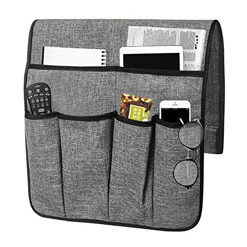 FakeFace Sofa Armlehne Organizer Sofatasche Großer TV-Fernbedienungshalter, rutschfeste Sofa-Armlehne, Betttasche, Aufbewahrungstasche mit 6 Taschen für Zeitschriften, Bücher, Handy, iPad (Grau) von FakeFace