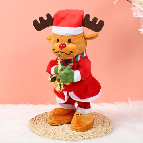 FakeFace Tanzender Singender Sprechender Weihnachtsmann Red Nose Rentier Schneemann, Tweaking Santa Claus mit Musik, interaktivem Sprechen und Swinging, Musical Plush Doll Spielzeug für Kinder von FakeFace