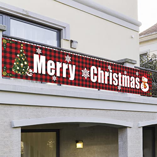 Großes Frohes Weihnachtsbanner, Hängende Rote Merry Christmas Banner Flagge im Freien, Garten Banner Tür Banner Weihnachtsdeko 296*48cm Pull Flag Weihnachtsferien Party Dekor Zubehör (Weihnachtsbaum) von FakeFace