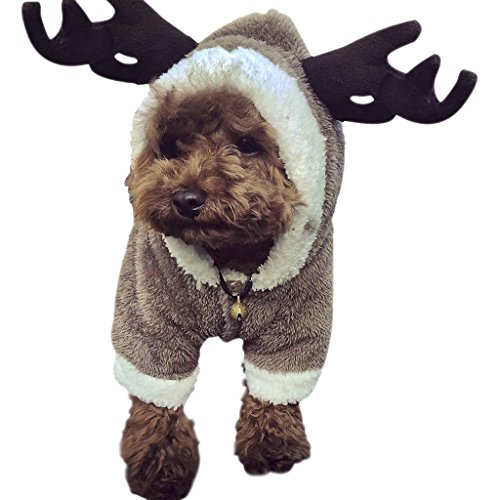 Hundemantel Hundejacke Weihnachten Rentier Kostüm, lustiges Haustier Elch Halloween Cosplay Bekleidung, Hund Welpen Hoodie Mantel Weicher Fleece Winter Warmer Jacke Kleidung von FakeFace