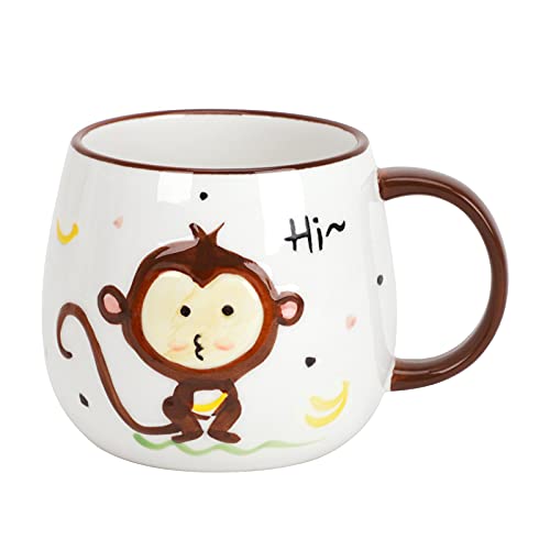 Kinder Kaffeetasse Teetasse Becher Geschirr Affe Keramik Tasse 400ml, Tier Keramikbecher Kaffeebecher Porzellan Cappuccino Tasse Coffee Milk Tea Mug von FakeFace