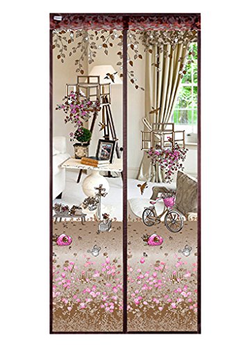 Luxus Fliegengitter Magnetvorhang für Türen aus Polyester mit Blumen Muster Moskitonetz Insektenschutz Türvorhang 90 x 210 CM (Kaffee) von FakeFace
