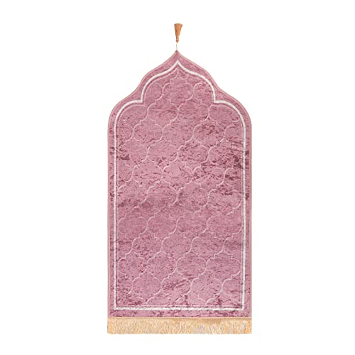 FakeFace Muslimischer Gebetsteppich, Islamische Gebetsmatte für muslimische Gebete, Ramadan-Geschenk für Männer Frauen, türkischer Taschen-Betteppich, 60 * 110cm Dicker Sajadah Samtteppich von FakeFace