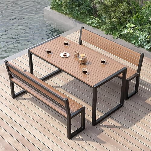 Fakednss Gartenmöbel 3 Set mit Stühle, Bierzeltgarnitur Tisch und Stühle Set Balkonmöbel, Balkonmöbel Kunststoff-Holzmaterial Sitzgruppe Garten,Terrassenmöbel(Black,140 * 70 * 75cm) von Fakednss