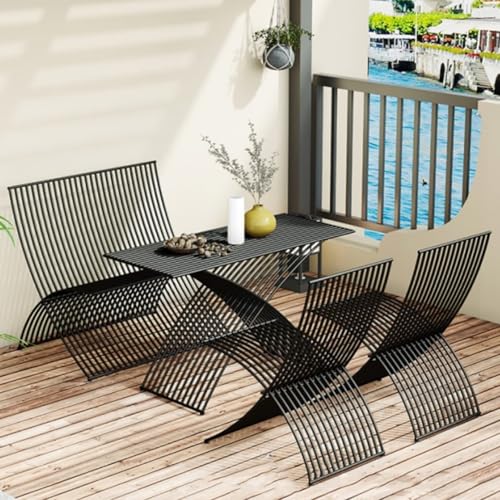 Fakednss Gartenmöbel Set 2 Personen, Aluminiumlegierung Gartenmöbel Set, Bierzeltgarnitur Mit Lehne Stühle, Sitzgruppe Outdoor, Biergarnitur Für Gartenlounge(Black,120cm) von Fakednss