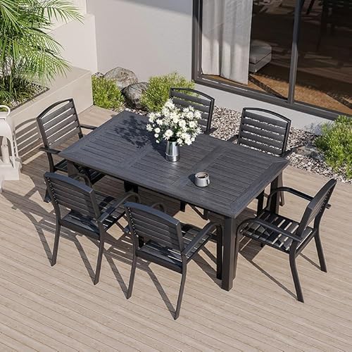 Fakednss Gartenmöbel Set 6 Stühle mit Tisch, Biergartengarnitur Gartentisch mit Stapelbare Stühle Set, Essgruppe Esstisch & Gartenstuhl Tisch Stühle,Gartenlounge for Balkon(180cm Table) von Fakednss