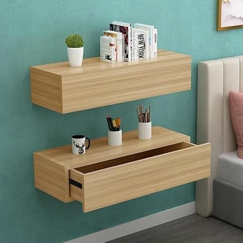 Fakednss Wandregal Mit Schublade, Nachttisch Wandmontage, Nachttisch 2er Set Hängend, Nachttischschrank Hängend Modernes Design Wandschublade(Holzfarbe,23.62"*11"*5.9") von Fakednss