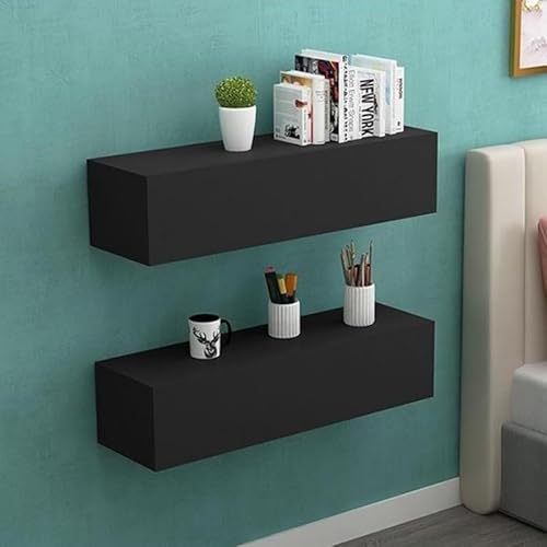 Fakednss Wandregal Mit Schublade, Nachttisch Wandmontage, Nachttisch 2er Set Hängend, Nachttischschrank Hängend Modernes Design Wandschublade(Schwarz,23.62"*11"*5.9") von Fakednss
