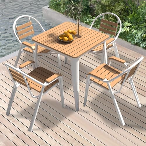 Gartenmöbel Set 4 Stühle mit Tisch, biergartengarnitur Gartenmöbel Holz Sitzgruppe Set, Terrassenmöbel, Balkonmöbel Kunststoff-Holzmaterial Sitzgruppe Garten, 6 stühle mit tisch(Natural,80cm) von Fakednss