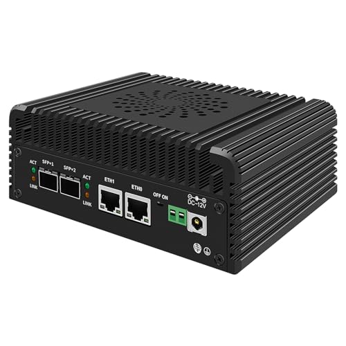 Mini Firewall Core I3 N305 lüfterlos, 4 LAN Firewall Mini PC, 2 x 10G SFP+ 2xi226-V 2.5G RJ45 LAN, WiFi-Slot, 6 USB, 2 HDMI, 2 COM, 16 GB DDR5 256 GB NVMe von FakestarPC
