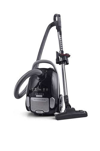 Fakir Black Vac Power Staubsauger mit Beutel 800W, Bodenstaubsauger mit Kabel, HEPA H14 Filter, sehr leisem Hocheffizienzmotor 69dB(A), großem 3l Staubbeutel & 12m Aktionsradius, Schwarz/Silber von Fakir