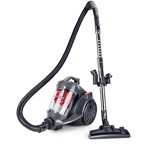 Fakir BL 240 Trend Staubsauger beutellos 700 W, Staubsauger ohne Beutel, Zylinderform, kabelgebunden, Zyklonen-Saugsystem mit HEPA-Filter, Edelstahl Teleskoprohr & 9m Aktionsradius, Anthrazit/Rot von Fakir