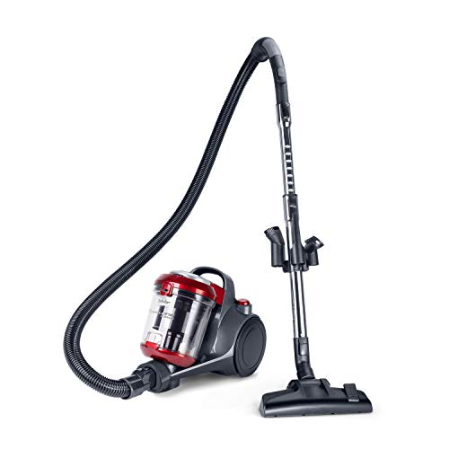 Fakir Trend BL 141 Staubsauger beutellos 700 W, Staubsauger ohne Beutel einstellbare Leistungsfunktion, Zyklonen-Saugsystem mit EPA-Filter, Edelstahl Teleskoprohr & 8m Aktionsradius, Anthrazit/Rot von Fakir