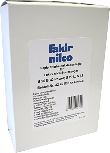 Fakir Nilco 3270805 Professional S 20L Papierfilter Pack A 5 von Fakir