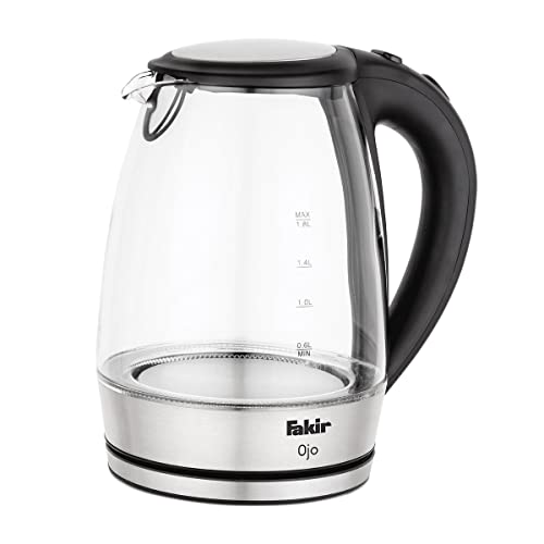 Fakir Ojo Wasserkocher 1,8 Liter - 2200 Watt Leistung, LED-Beleuchtung, Überhitzungsschutz - Glasdesign Kleiner Wasserkocher mit Abschaltautomatik von Fakir