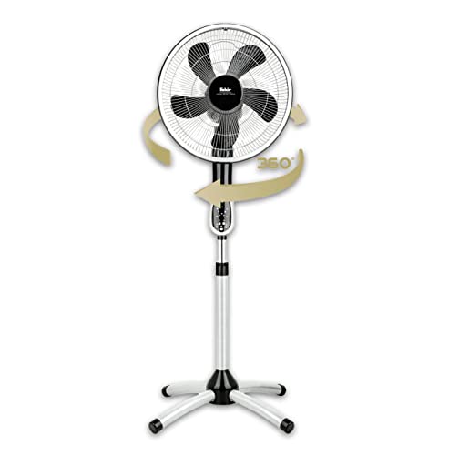 Fakir prestige VC 360° Rotating - Standventilator mit 360° Rotation I Ventilator mit Timer, 3 Geschwindigkeitsstufen & Fernbedienung I Höhenverstellbar von 126 - 149 cm I Silber/Dunkelgrau I 55 Watt von Fakir