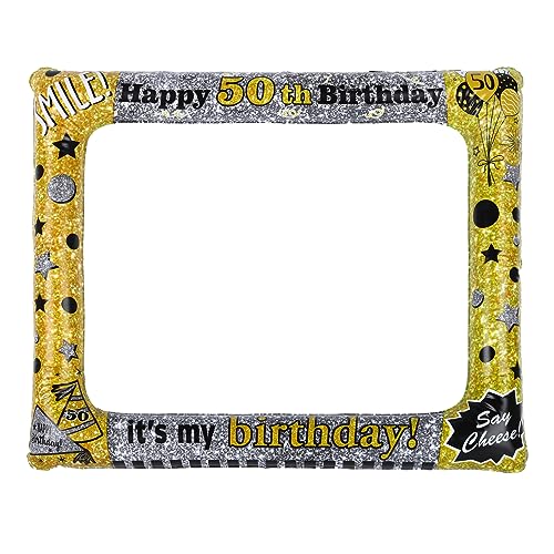 Geburtstag Aufblasbarer Fotorahmen Schwarzes Gold Selfie Bilderrahmen Photo Booth Happy Birthday Aufblasbarer Selfies Fotorahmen Geburtstagsdekoration Männer Frauen Photo Booth Party Dekoration (50th) von Falafoty