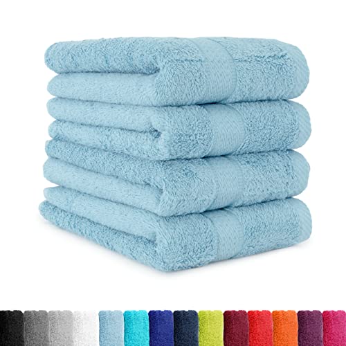 BaSaTex - 4er Pack Handtuch Set für Haushalt & Gäste - Frottee-Handtücher mit Aufhängeschlaufe aus weicher Baumwolle in 50x100cm - Hellblau von Falco