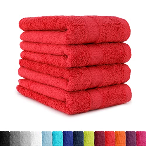 4 TLG. Handtuch-Set in vielen Farben - 4 Handtücher 50x100 cm - Farbe rot von Falco