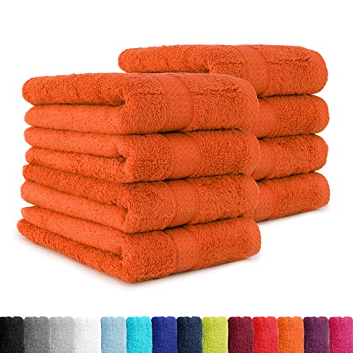 BaSaTex - 8er Pack Handtücher Premium 50x100 cm aus Baumwolle - Frottee Handtuch Set mit Aufhänger - Öko-Tex Made in Green Zertifiziert - Orange von Falco