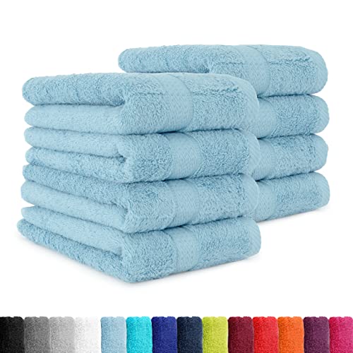 BaSaTex - 8er Pack Handtücher Premium 50x100 cm aus Baumwolle - Frottee Handtuch Set mit Aufhänger - Öko-Tex Made in Green Zertifiziert - Hellblau von Falco
