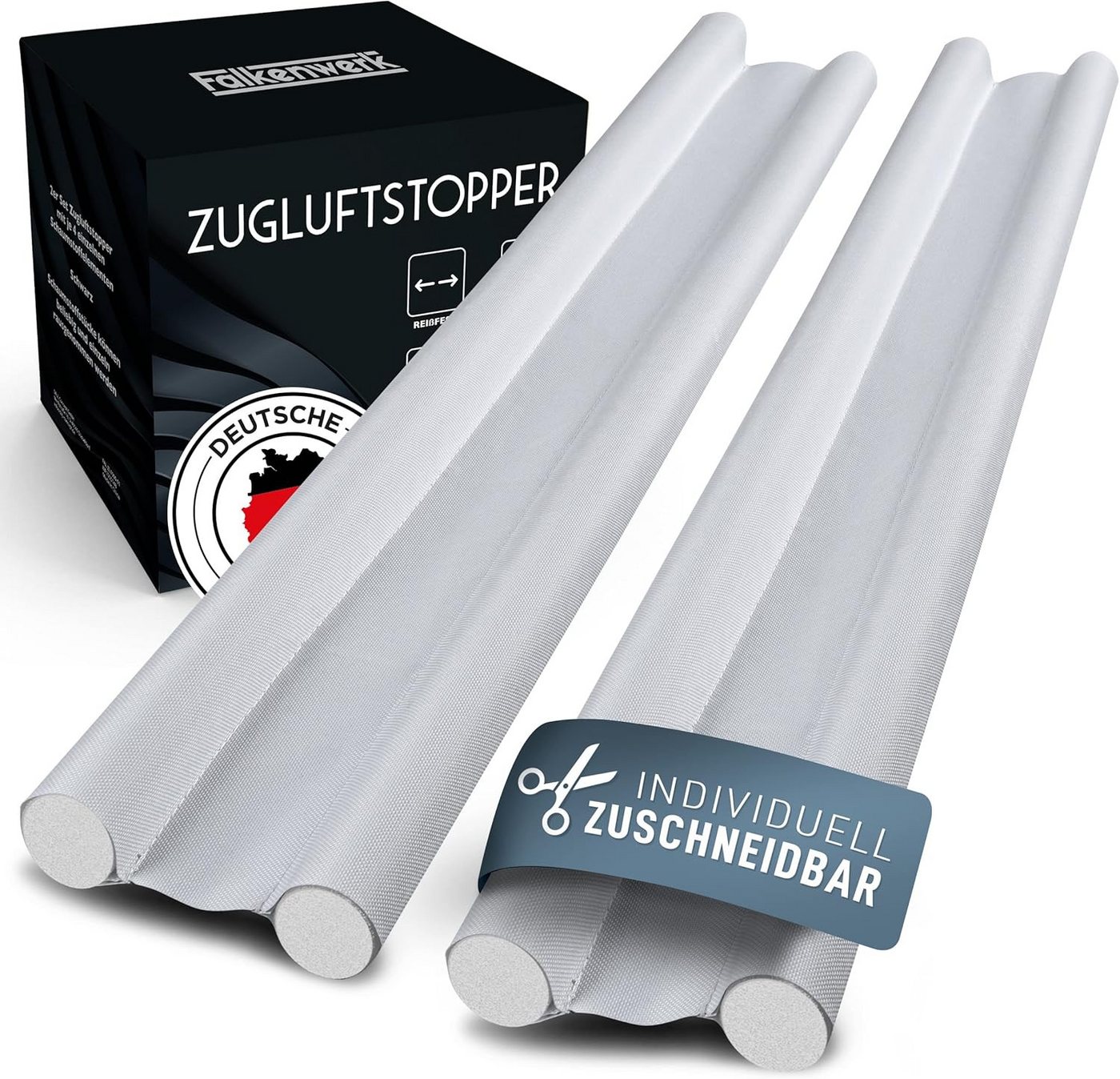 Falkenwerk Zugluftstopper für Türen [2er-Set] - Zuschneidbare Türdichtung 90cm, Weiß, doppelseitig, Heizkostensparend von Falkenwerk