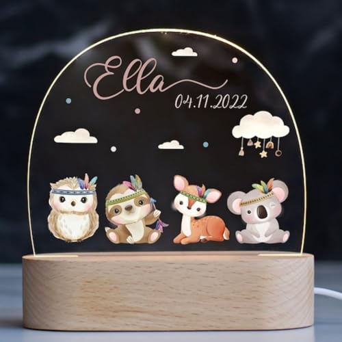 Fallover Personalisierte LED Nachttischlampe für das Kinderzimmer, Niedliche Nachtlampe, Tiergruppe Design, Personalisiert mit Namen, Geschenke zur Geburt oder zu Weihnachten, Praktische Taufgeschenke von Fallover