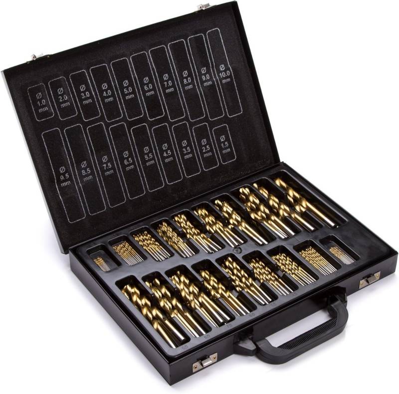 Falon-Tech Spiralbohrer Spiralbohrer Bohrerset Bohrersatz HSS Titan 170 tlg.1-10mm für Metall, (170-tlg) von Falon-Tech