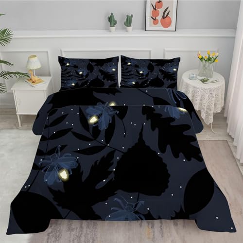 FamHarbor Bettdecke 140x200 cm - Bettdecke ohne Bezug Cartoon-GlüHwüRmchen - 4 Jahreszeiten Bettdecke - Doppelseitig Bedruckte Schlafdecke für 1 Person - Weicher Mikrofaser Steppdecke, Schwarz von FamHarbor