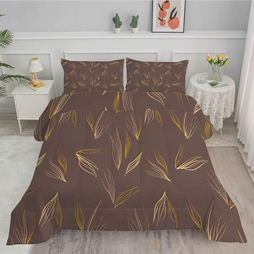 FamHarbor Blatt Bettdecke 135x200cm - Waschbare Bettdecke Ohne Bezug - Allergiker Bettdecke - Weiche Mikrofaser Steppdecke - Bequeme Bedding Set, Braun von FamHarbor
