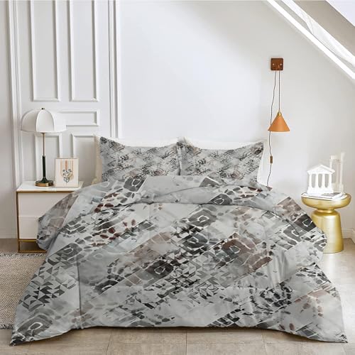 FamHarbor Graues Streifen Bettdecke 135x200 Ganzjahresdecke 4 Jahreszeiten, Retro-Stil-Stil Muster Steppdecke für Allergiker Braun Zudecke Schlafdecke Duvet 135x200cm mit 1 Kissenbezug 80x80cm, D881 von FamHarbor