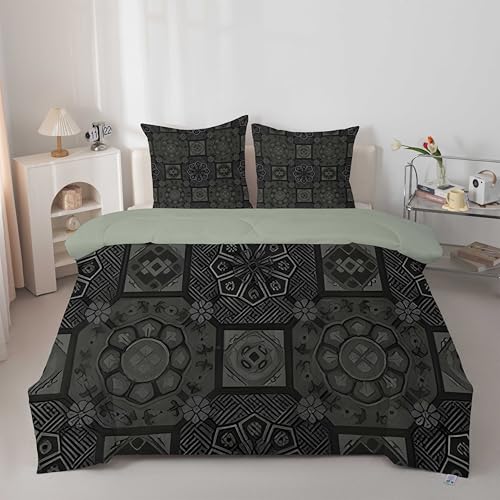 FamHarbor Patchwork Bettdecke 155x220 cm, Karos Steppdecke Ganzjahresdecke Waschbare, Weiche Schlafdecke Bettdecke ohne Bezug, Grün 4 Jahreszeiten Bettdecke mit 2 Kissenbezüges, D161 von FamHarbor
