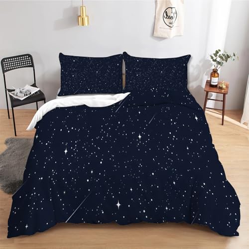FamHarbor Sterne Muster Bettwäsche 200x220 cm mit 2 Kissenbezug 80x80 cm, Soft Mikrofaser Teenager Bettbezug mit Reißverschluss, Sternenhimmel Muster Bettwaren & Bettwäsche, A3053 von FamHarbor
