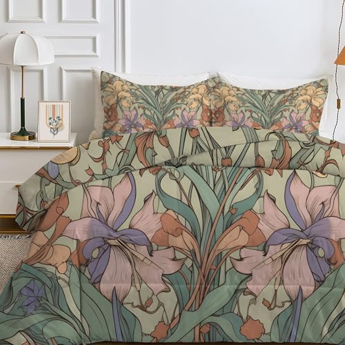 Grüne Laubblumen Bettdecke 220x240 cm, Boho Aquarell Vintage Steppdecke Ganzjahresdecke Waschbare, Weiche Schlafdecke Bettdecke ohne Bezug, Grün 4 Jahreszeiten Bettdecken mit 2 Kissenbezugs, Ef6 von FamHarbor