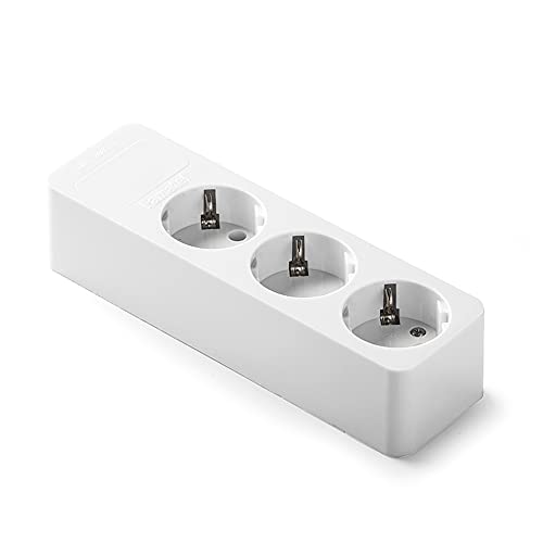 FAMATEL – Anschlussleiste 3 Anschlüsse | Kabellos | Bis 3680W | 16A | 250V | Kindersicherung | Ausrichtung Anschlüsse 45° | Verhindert versteckten Verbrauch | Weiß von Famatel