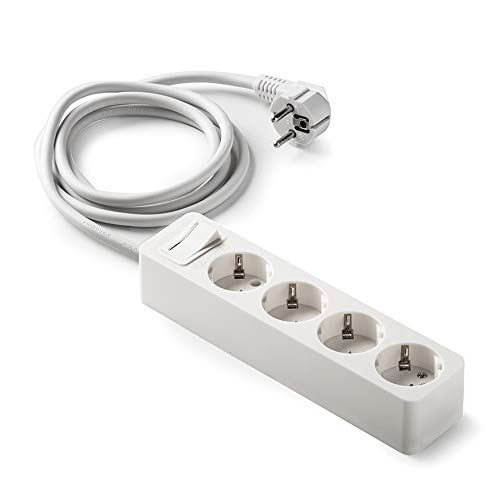 FAMATEL – Anschlussleiste 4 Anschlüsse | Mit Kabel 3 m | Bis 3680W | Kindersicherung | Ausrichtung Steckdosen 45° | Verhindert versteckten Verbrauch | Weiß von Famatel