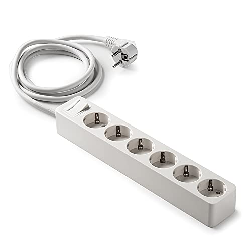 FAMATEL – Anschlussleiste 6 Anschlüsse | Steckdosen mit Ein-/Ausschalter | Mit Kabel 1,5 m | Bis 3680W | Kindersicherung | Ausrichtung Steckdosen 45° | Verhindert versteckten Verbrauch | Weiß von Famatel
