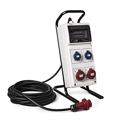 FAMATEL - Industrieschrank vorverkabelt IP44 mit Träger I 2 Steckdosen 2P+TTL 16A - 250V I 2 Steckdosen 3P+T 16A - 380V I Mit Wärmeschutzschalter I Kabel 15 m I 5 x 4 von Famatel