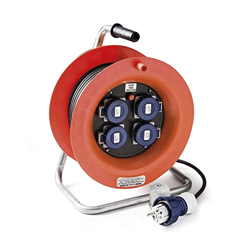 FAMATEL – Kabeltrommel 4 Steckdosen | IP67 | 30 Meter | Mit Ladeschalter | 4 Steckdosen TT-16A-250V | Stecker TT-16A-250V | Kabel Neopren 3 x 1,5 von Famatel