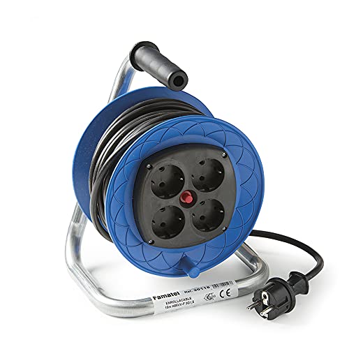 FAMATEL – Kabeltrommel 4 Steckdosen | TT | 16A | 250V | 15 m | Kabel 3 x 1,5 | Ladeschalter von Famatel