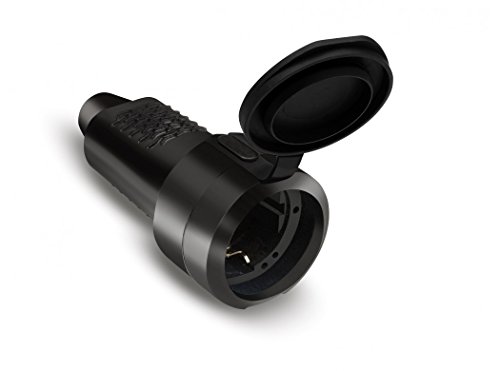 FAMATEL – Mobile Steckdose mit Deckel | Steckdose mit Deckel | IP44 | Kautschuk | Vulkanisierter Kunststoff | TT lateral | 16A | 250V | Schwarz von Famatel