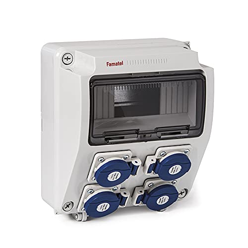 FAMATEL - Industrieschrank IP44 I 4 Steckdosen I 2P+TTL I 16A I 250V I Blau, Weiß von Famatel